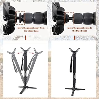 HUNTPAL Shooting Stick Gun Rest Hunting Rifle Crossbow Tripod with Tiltable and Horizontally Rotatable Base, 21"-65" Portable Aluminum Shooting Stand Support with 360° Swivel V Yoke Head