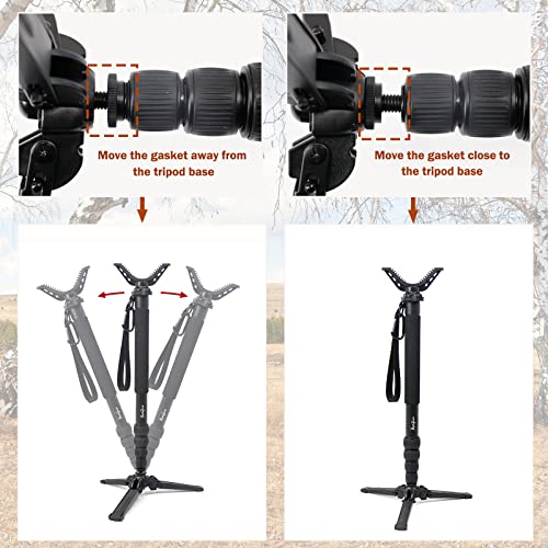HUNTPAL 21\"-65\" Hunting Monopod Stand Shooting Stick Gun Rifle Crossbow Shooting Rest with Tiltable and Swingable Tripod Base, Matt Aluminum Shooting Tripod with V Yoke, Nail Foot and Rubber Foot