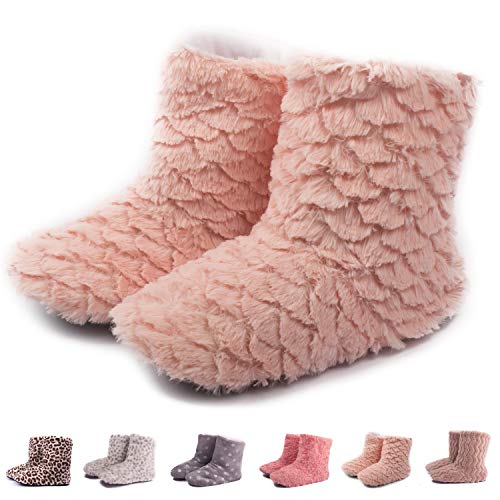 Modelo Montreal Zapatillas casa Mujer Botas Forrado Bootie Ligeras Calientes, Zapatillas Altas Peluche Felpa Fleece Lana Polar Forro(Rosa 38/39)