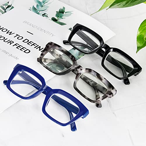 Image of REAVEE 3 Pack Oversized Reading Glasses for Women Men Blue Light Blocking, Ladies Stylish RetroSquare Large Computer Readers (Black Blue Grey Leopard 1.25x)