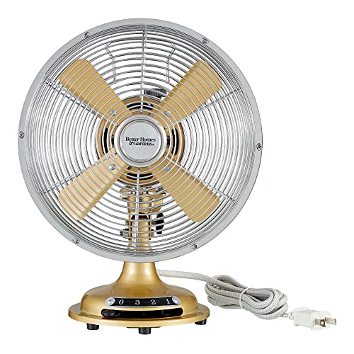 Better Homes & Gardens Retro Table Fan, 3-Speed Metal Tilted-Head Oscillation, 8-Inches (Gold) #TOP23