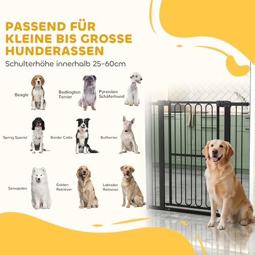 PawHut Treppenschutzgitter 104cm Türschutzgitter Absperrgitter ohne Bohren 76-104 cm Schutzgitter aus Stahl für Hunde, Haustiere Treppen, Tür, Schwarz