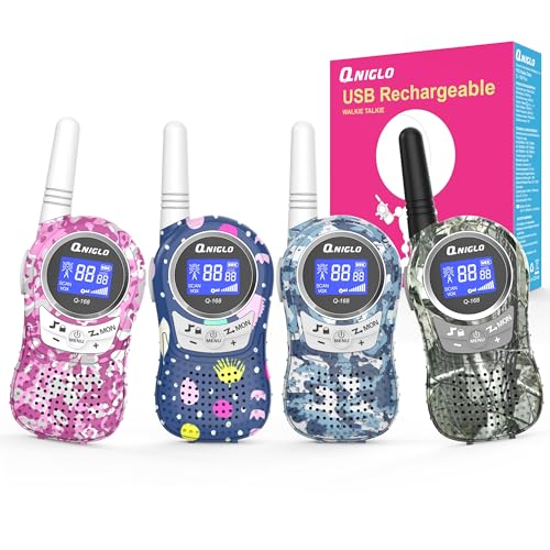 QNIGLO Camuflaje Walkie Talkies Niños, Walky Talky Recargable 4 Piezas