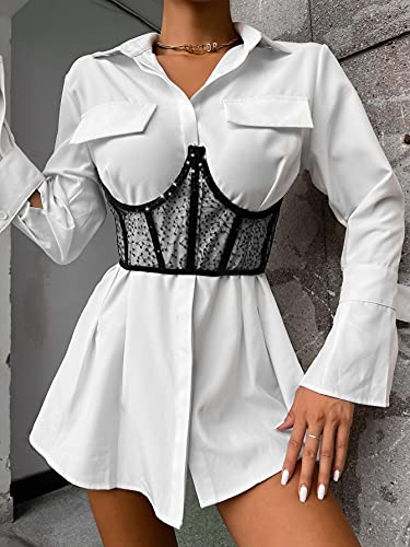 Shein Women's Sequin Lace Up Tie Back Bustier Corset Sheer Mesh Cincher Wide Belt Black Small #TOP4