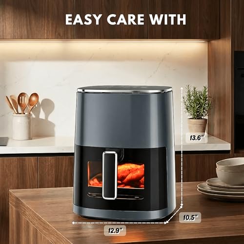 Image of Air Fryer 6.34QT with Clear Window, 12-in-1 Air Fryer Oven, Air Fry, Roast, Reheat, Dehydrate, Bake, Steam, 400F Rapid Air Crispy Technology, Square Airfryer Gray