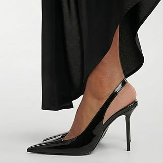 GERULATA Women's Slingback Stiletto Heels Stretch Strap Slip On Pumps Shoes Pointed Toe Backless Patent Leather Dress High Heels