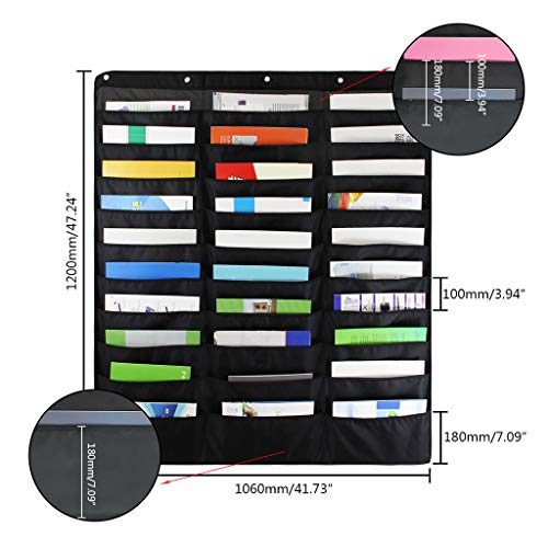Bolsa de archivos de pared de 30 bolsillos con pestañas de colores para clasificar sin taladrar 6