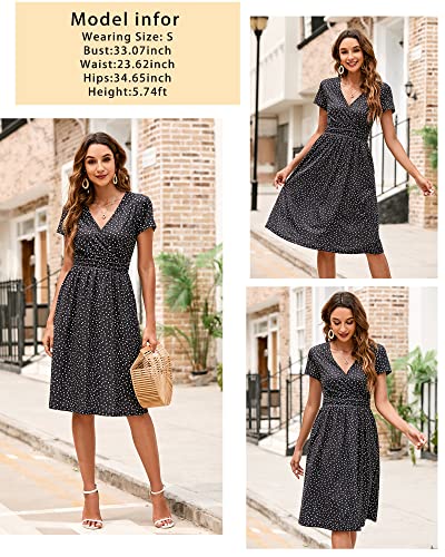 Image of Newshows Women's Pockets Wrap V Neck Floral Summer Vacation Casual Sundress | Wrinkle Free, Stretchy, Summer Beach Floral Sundress 2026, Casual Dress for Vacation, Guaduation, Side Pockets, A-line