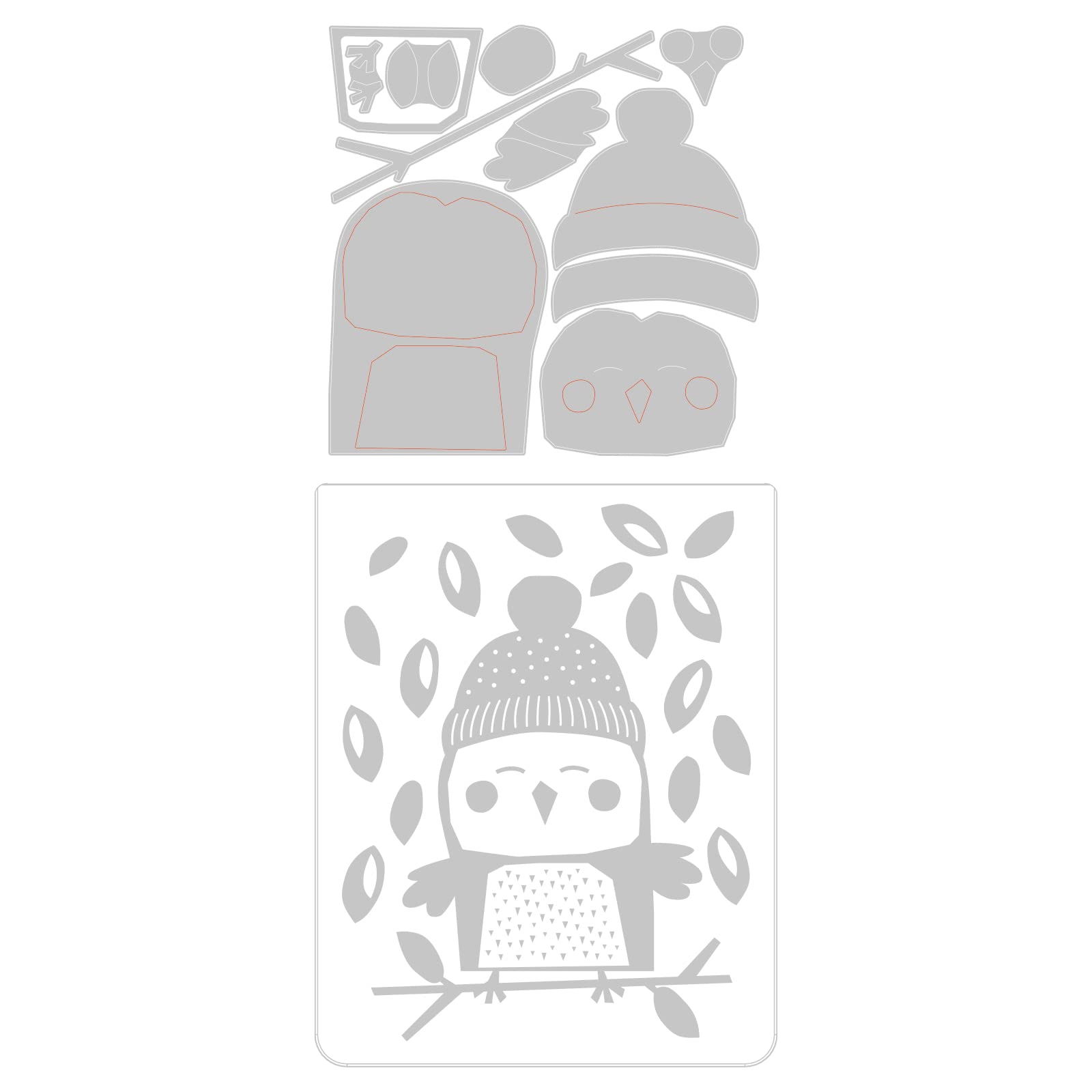 Sizzix Sizzx Impresslits Embossing Folder Cozy Owl by Jennifer Ogborn | 665966 | Chapter 3 2022, One Size, Multicolor