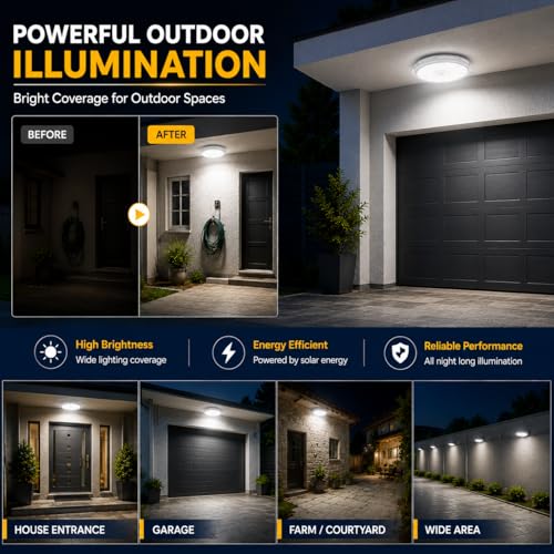 Image of 100W Solar Ceiling Light for Home Indoor Outdoor Garden, Waterproof LED Solar Lamp with Remote Control, Motion Sensor LED Light, Dusk to Dawn Hanging Roof Light for Balcony, Terrace & Rooms
