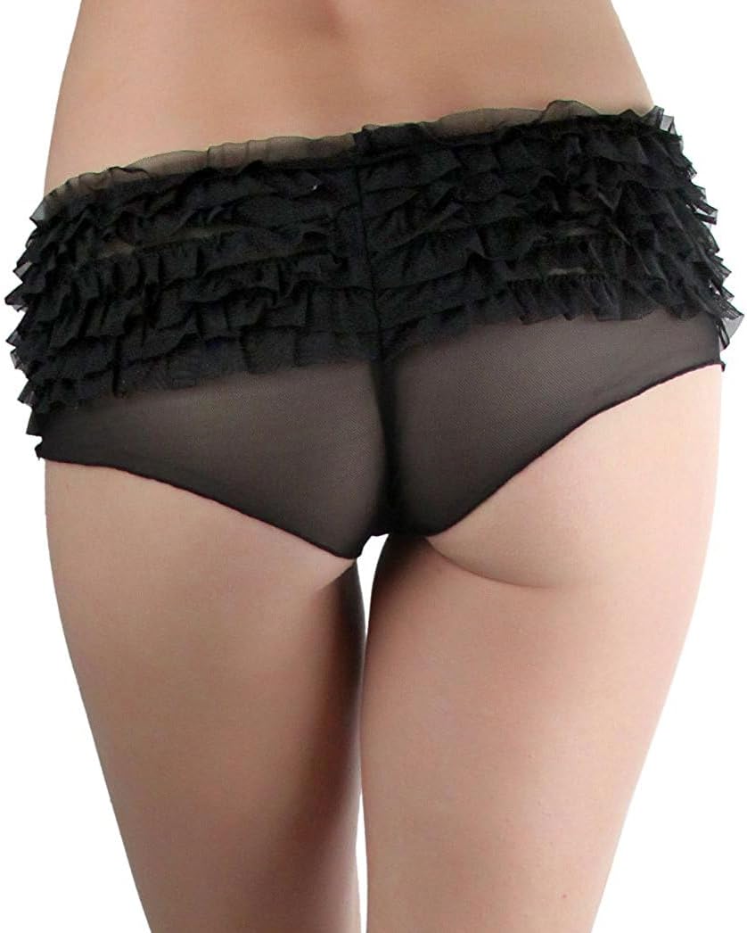 ToBeInStyle Women’s Floral Lace Bloomer Cheeky Panty w/Small Satin Bow Retro Layered Ruffle Lingerie Underwear