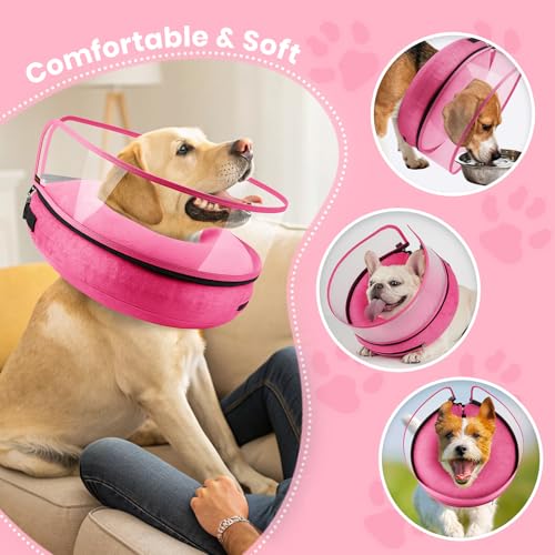 Image of BARKLESS Dog Cone, Inflatable Dog Cone After Surgery, Soft Surgery Collar with Enhanced Anti-Licking Guard Shield for Pets, Patented Protective Donut Collar (Hot Pink, M+ (Neck:11 inch-14 inch))