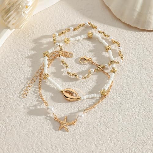 Seashell Ankle Bracelets for Women Starfish Bracelets Layered Boho Puka Shell Anklet Cowrie Shell Bracelets Hawaiian Summer Beach Foot Chain Jewelry3