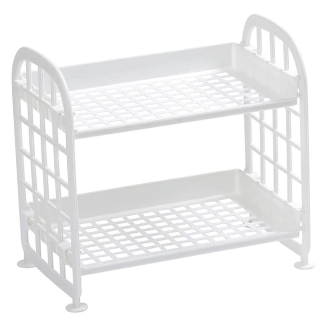 Jcasbdn Double Layer Desktop Storage Rack Plastic Shower Caddy Folding Cosmetics Drain Rack White