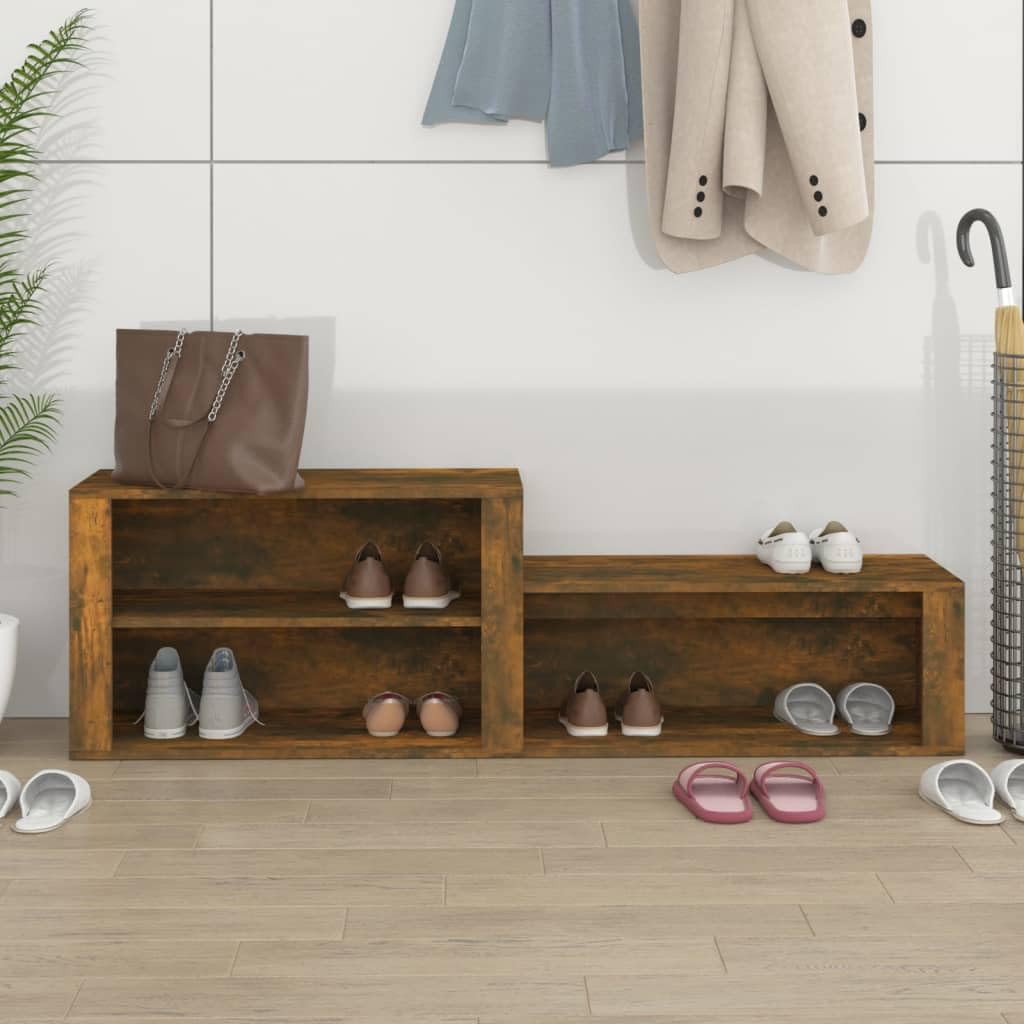 Szafka na buty, dąb wędzony, 150 x 35 x 45 cm, materiał drewnopochodny z miejscem do przechowywania, półką i szufladami, do korytarza, sypialni, garderoby, oszczędzająca miejsce półka na