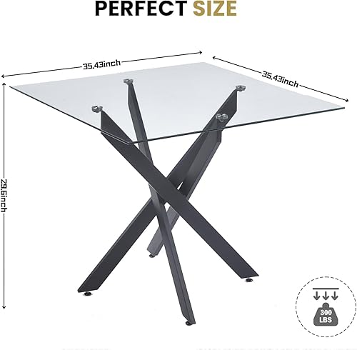 Miniatura 30 de Mesa de comedor redonda de vidrio de 36 pulgadas para 2-4 personas, patas de metal negro resistentes, mesa de cocina redonda de vidrio para