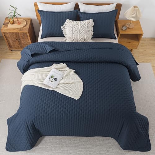Image of Andency Navy Blue King Size Quilt Bedding Set (106x96 Inch), 3 Pieces Soft Lightweight Bedspread Coverlet, Boho Summer Quilt King Size for All Season(1 Quilt, 2 Pillow Shams)