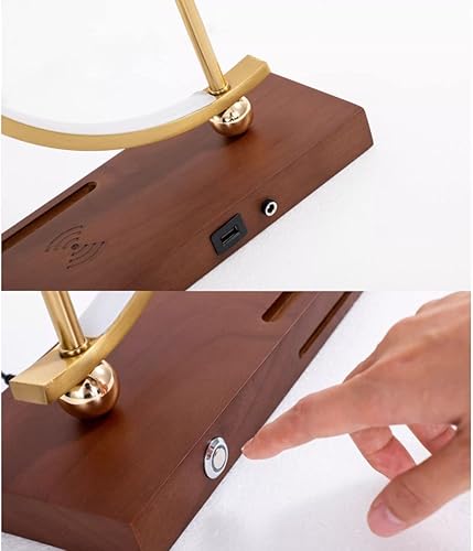 Miniatura 4 de Reloj 'Golden Time'  Lámpara de mesa  Qi inalámbrico y cargador USB para el hogar, oficina y hotel, reloj analógico dorado con manecillas de madera,