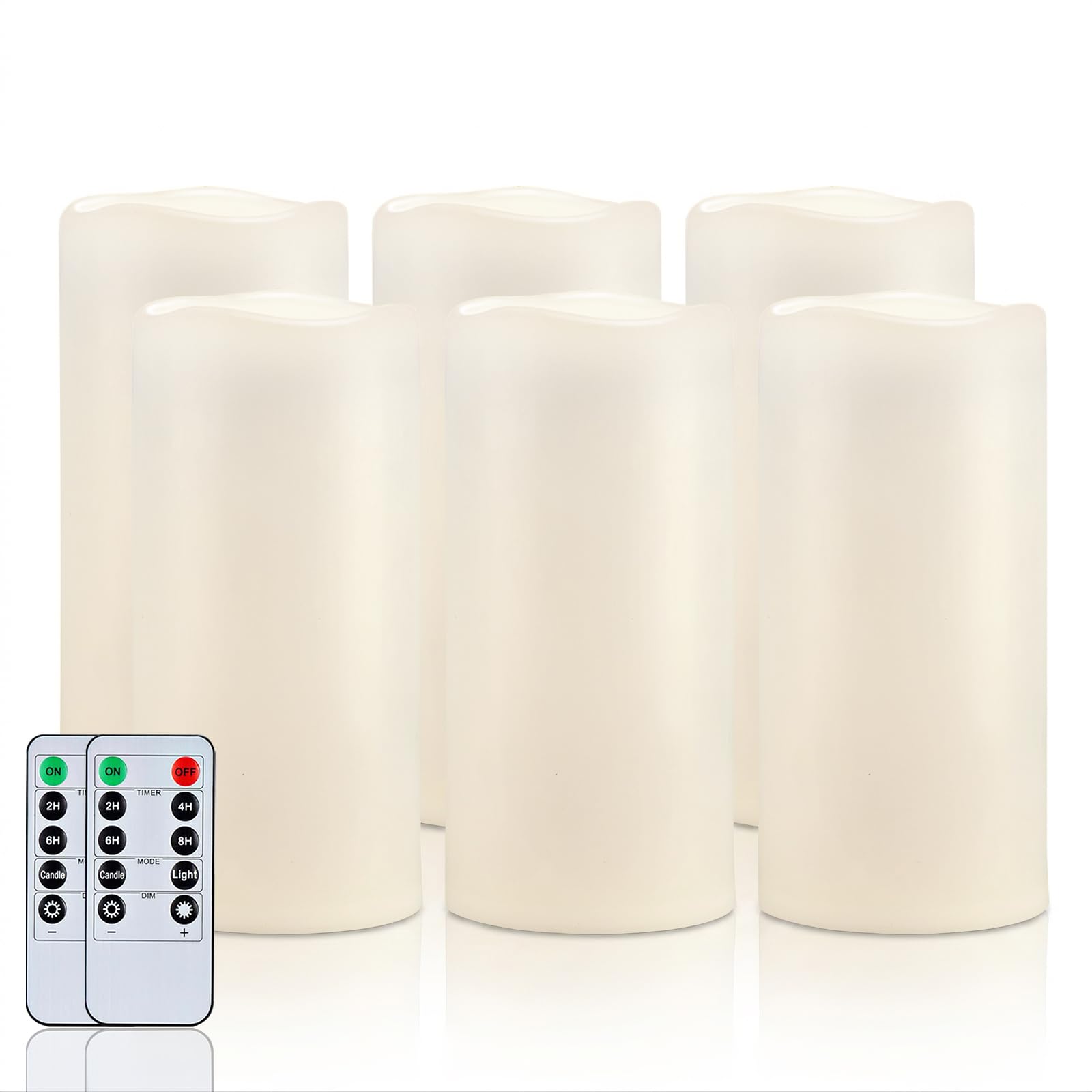 Homemory 4x8 Waterproof Flameless Candles, Remote Timer, White, Set of 6