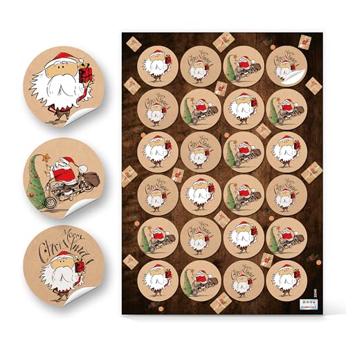 Logbuch-Verlag 24 autocolantes engraçados de Pai Natal Merry Christmas Christmas autocolantes castanho vermelho branco diâmetro 4 cm