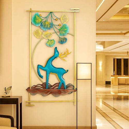 Image of SHREE 'O' GREEN TECH - Handcrafted Metal Deer Leaf Wall Hanging Multicolor Modern Wall Art Decor for Home, Living Room, Bedroom, Office, or Hotel Spaces (Size 22x42 inch)