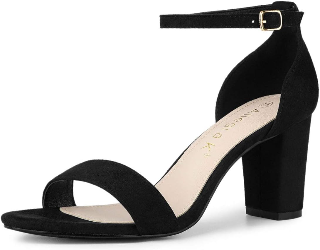 Allegra K Women's Open Toe Ankle Strap Chunky High Heel Sandals