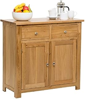 Hallowood Furniture Waverly Oak Small Sideboard with 2 Drawers and Cupboard - Solid Wooden Cabinet with Adjustable Shelves in Light Oak Finish for Bedroom and Living Room  Wide Storage Dresser