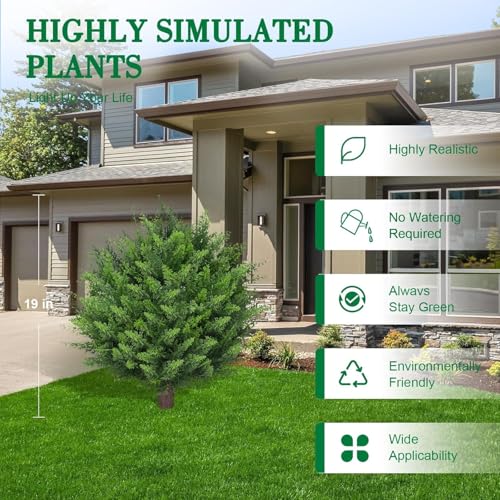 Image of AOKIIE Artificial Cedar Topiary Bushes 24 inch with Ground Spike 2PCS