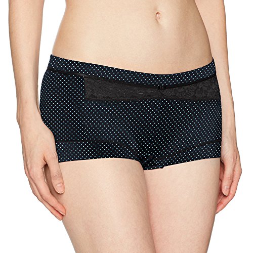 Maidenform Women's Dream Microfiber Boyshort Panty, Palace Black Dot/Black, 8