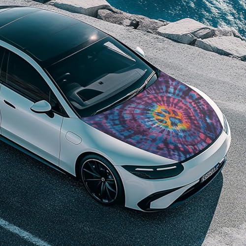 Image of Car Hood Cover Paw Print Tie-Dye All-Season Protection Car Hood Cover Protector Stretch Polyester Fabric Covers Removable Automotive Accessories Ft Fits Most Cars