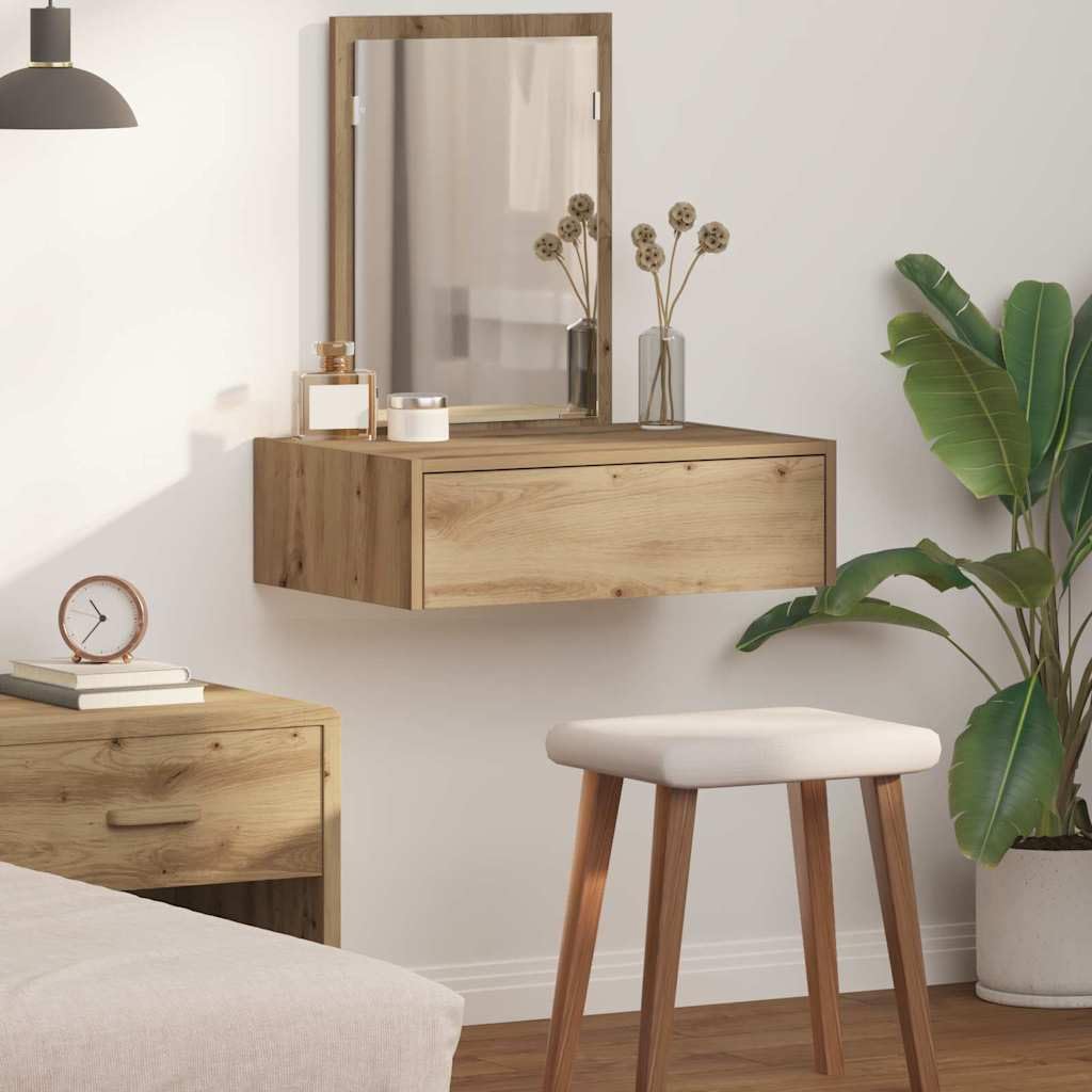 Tomostar Coiffeuse Murale avec Miroir, Table de Maquillage Suspendue avec Tiroir Table de Toilette Murale Marron 60 x 40 x 70 cm Bois d'ingénierie