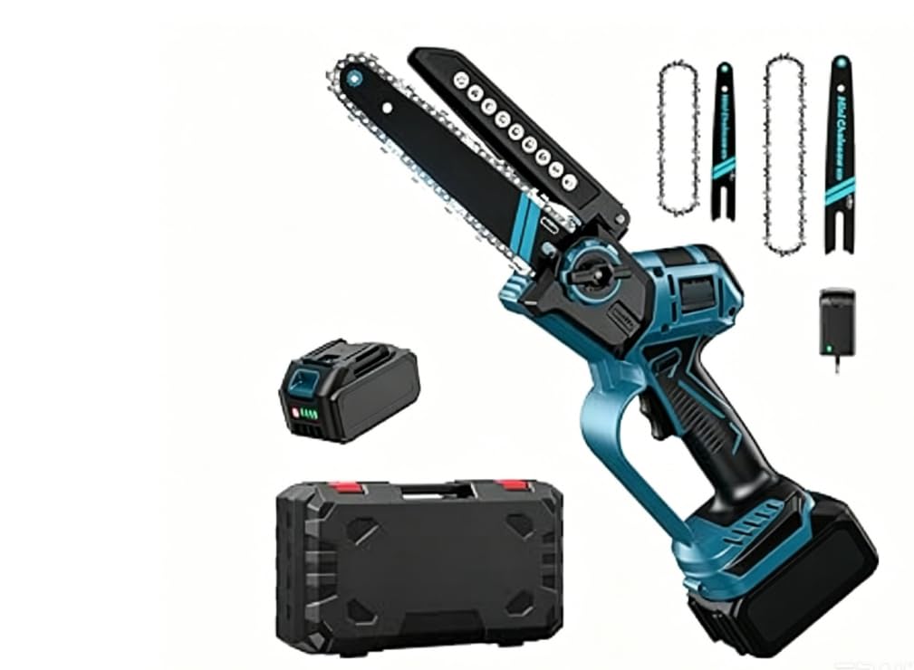 Mini motosierra eléctrica de 6 y 8 pulgadas con batería, sierra de podar eléctrica con 2 x 4000 mAh Ak ku, sistema de aceite automático, cadena autoajustable, sierra de mano para tijeras de jardín