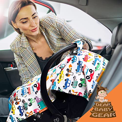 Image of Dear Baby Gear Car Seat Canopy - Premium Infant Car Seat Cover for Maximum Protection and Style - Breathable - Carseat Canopy - for Baby - Cars, Trucks, Heavy Equipments /Gray Smooth, 40 inch x 30 inch