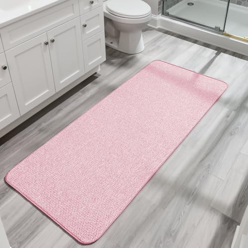 Image of Bosap Bath Mat,Ultra Thin Bathroom Runner Rugs,Large Bath Mats for Bathroom,Quick Dry,Non-Slip,Machine Washable,Low Pile,Bath Rug,Shower Outside,Sink,Home Decor Accessories.Pink,3'x6'(36x72inch)