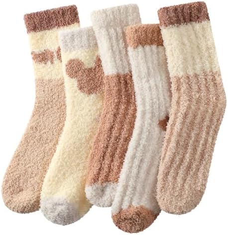 fauson Fuzzy Socks for Women - 5 Pairs Fuzzy Socks Cozy Slipper Sock for Women, Women's Winter Ultra Soft Warm