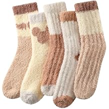 fauson Fuzzy Socks for Women - 5 Pairs Fuzzy Socks Cozy Slipper Sock for Women, Womens Winter Ultra