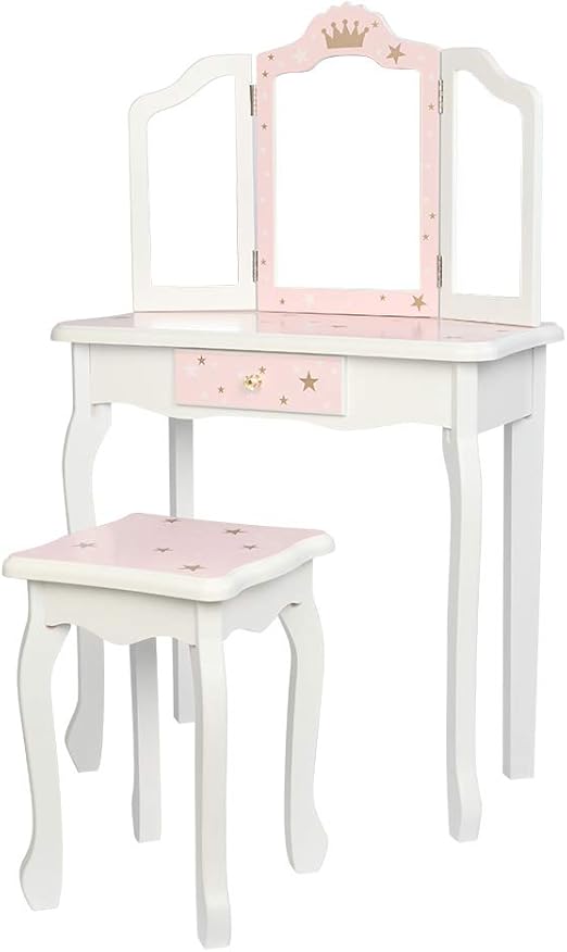 Kids Vanity Table and Chair Set, Girls Vanity Set with