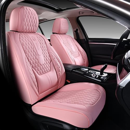 Image of Coverado Seat Covers Front Seats, Pink Car Seat Cover with Lumbar Support, Waterproof Car Seat Cushion, Front Car Seat Covers Leatherette Car Seat Protector Universal Fit Most Cars