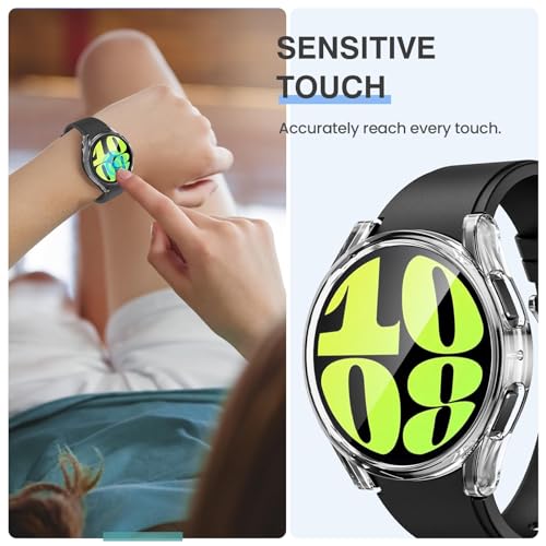 Image of VEMIGON Hard PC Case Compatible with Samsung Galaxy Watch 6 2023 Screen Protector Case 44mm, High Sensitive Protective Face Cover with Bumper Built-in Tempered Glass Film - (44mm Clear)