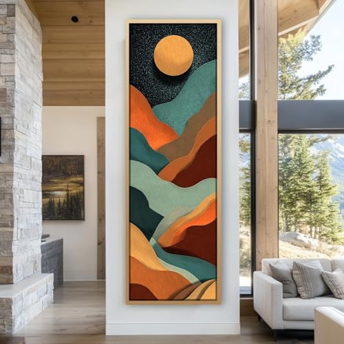 Tableau sur toile haute pour habiller un mur étroit et redynamiser une pièce au plafond bas