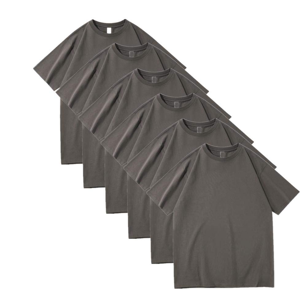 T-shirt męski 230 g, ciężki, bawełniany, luźny, na lato, okrągły dekolt, masywny kolor, 6 sztuk, 16, M