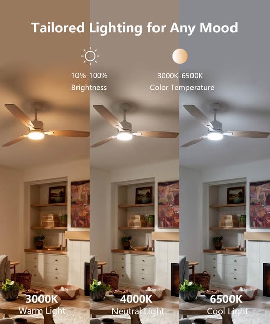 LJX Smart Deckenventilator mit Beleuchtung, kompatibel mit Alexa, 130cm Deckenventilator mit Licht, Leise DC-Motor, Timer Dimmbar CCT, Reversibel für Wohnzimmer Schlafzimmer,Weiß