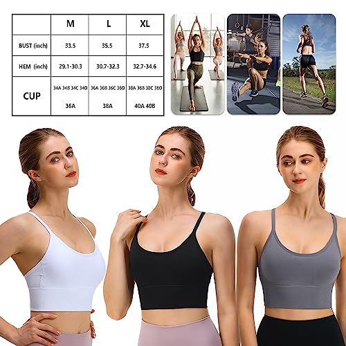 Image of Sports Bra, Workout Tops for Women, Medium Impact Strappy Padded Sports Bras for Women High Support (Medium, 3 Pieces Black & White & Gray)