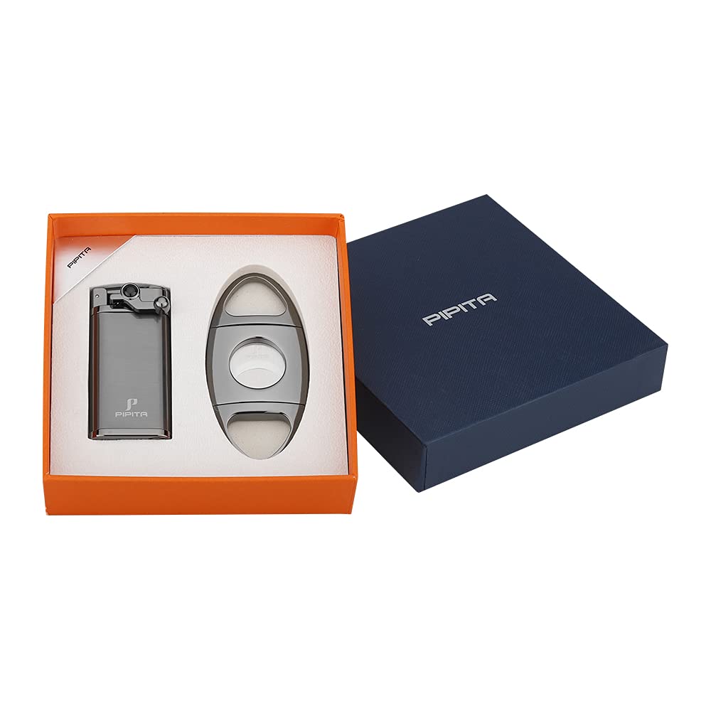 PIPITA Lot de 2 Briquet Torche & Coupeur Ensemble-Cadeau, Coupe-Vent Simple Torche Jet, au Gaz Butane Rechargeable, Emballage Avec Belle Boîte-Cadeau (Non Gaz Inclus)