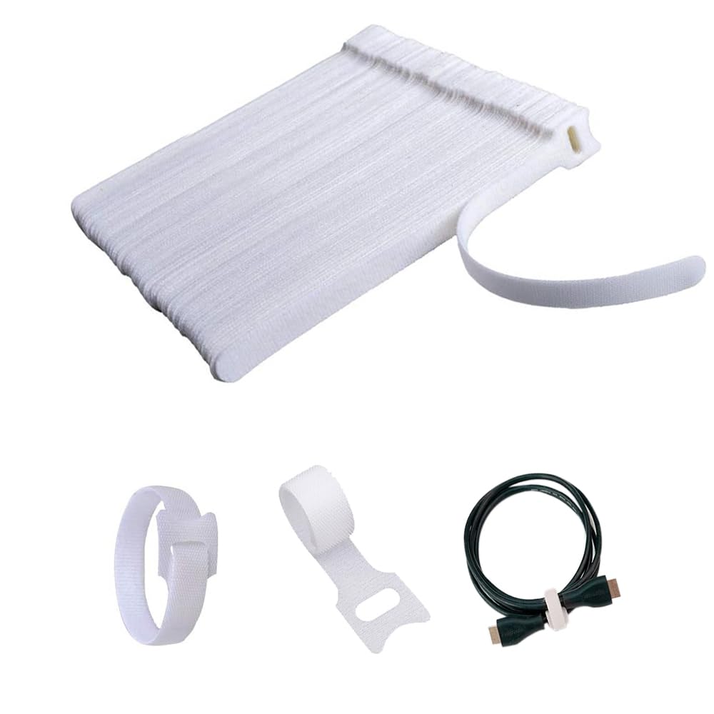 100pcs Releasable Cable Organizer Ties Mouse Earphones Wire Management Nylon Cable Ties Reusable Loop Hoop Tape Straps Tie(White,7inch)