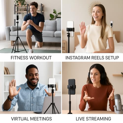Image of 7 Feet Tripod Stand | Adjustable and Portable Design with Mobile Clip Holder Perfect for Photography, Videography & Live Streaming | Compatible with All Mobiles & Cameras (Black)