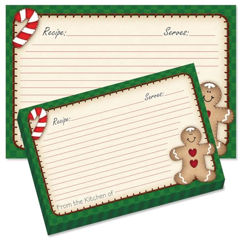 Current Gingerbread Man Recipe Cards - 4X6 Inches, Single Sided Blank Cardstock For Family Thanksgiving, Cookie, & Baking Recipes, Cute Bridal Shower, Christmas, & Holiday Gift, 48 Card Set