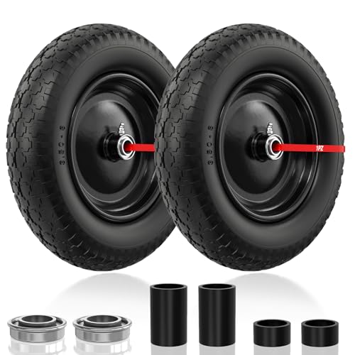 1PZ 14.5 Wheelbarrow Tire 3.50-8 Flat-free Solid Tire and Wheel with 3 - 7 Centered Hub and 5/8 & 3/4 Bearings for Wheelbarrow Trolley Dolly Lawn Mover Go Kart Replacement