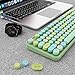 Wireless Keyboard and Mouse Combo, Ergonomic Full Size Typewriter Retro Round Keycaps Keyboard, Compatible with Windows, PC, Perfer for Home and Office Keyboards (Green