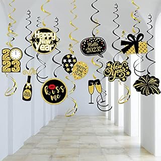 New Year's Eve Decorations 2023 Hanging Swirls, Happy New Year 2023 Decorations Black Gold Swirl Streamers Cheers 2023 New Year's Eve Party Decorations Supplies for Home Indoor Outdoor (Black Gold)